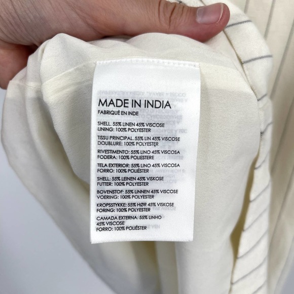 Club Monaco Striped Square Neck Mini Dress Sz 12 Off White Black Linen Blend NEW - Picture 12 of 13